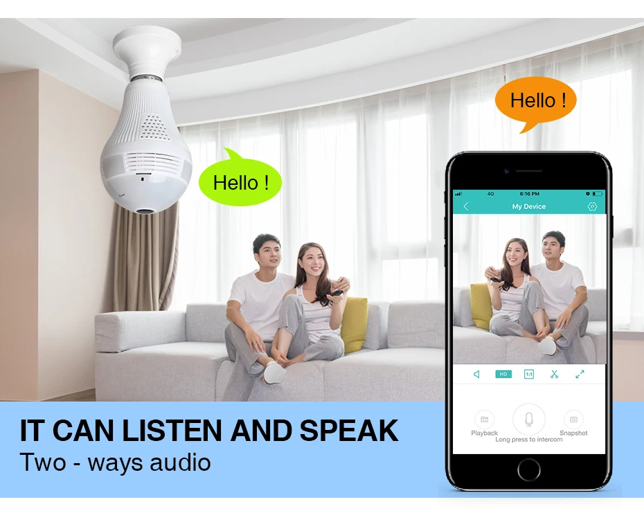 LED Wifi IP Bulb Fisheye 960P for Smart Home Light Bulb With 360 Wifi Indoor 360 Panoramic Bulb Camera