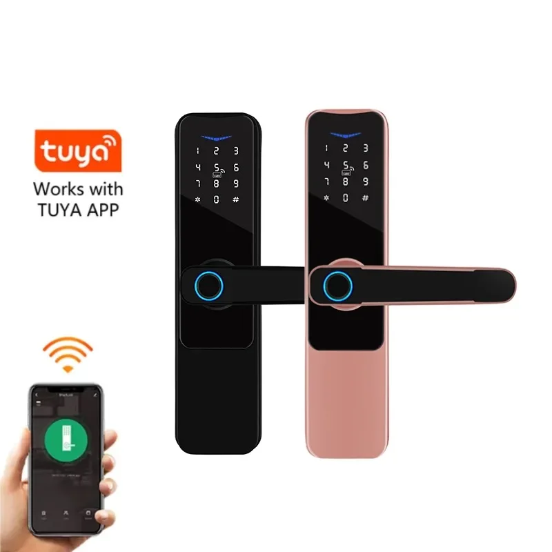 Hurtowa cena – zamek apartamentowy z odciskiem palca, hasłem, aplikacją Tuya, elektroniczny smart zamek drzwiowy bez klucza