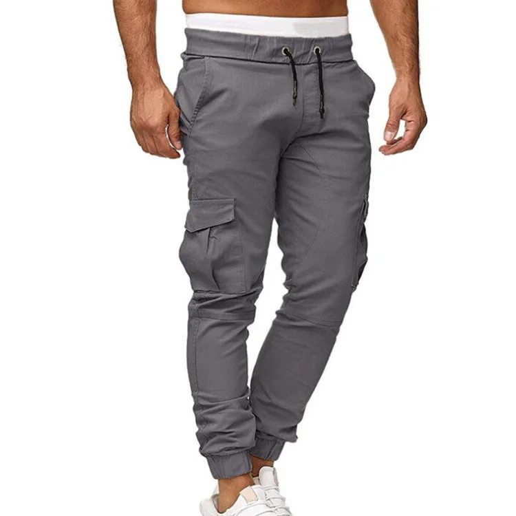 Autumn New Style Men's Cotton Casual Trousers Fashion Leather Solid Color Lace-up Trousers Casual Sports Pants For Men