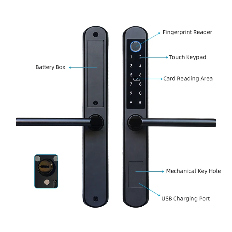 Volibel Waterproof Fingerprint Password Keyless Digital Tuya Wifi Ttlock Slim Smart Aluminum Door Lock