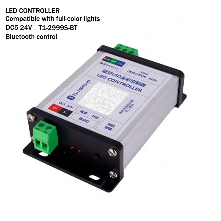 Waterproof T1-2000S-BT 1 Port  128MB-8GB SD Card 98 Color Settings Bluetooth LED Full-color Controller for RGB Strips