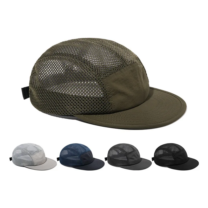 Customizable Soft-brim Lightweight 5-panel Cycling And Hiking Trail Cap, Custom Nylon Polyester Mesh Men's Running Cap_voghion.com