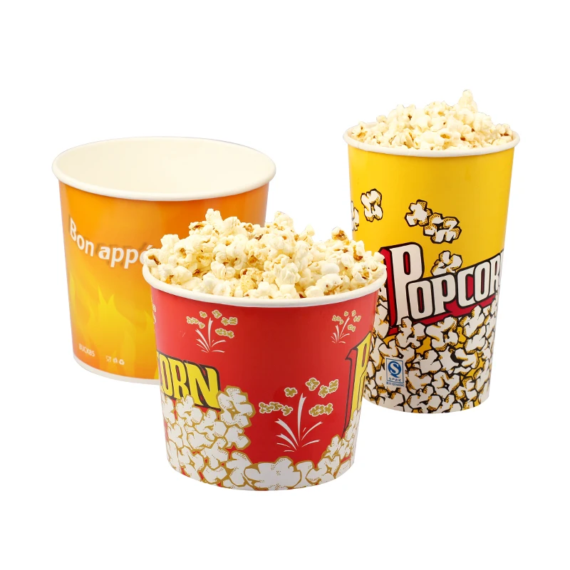 High Quality Personalized Disposable Custom Logo Large Fast Food Popcorn Bucket Portable Popcorn Packaging Paper Bucket manufacture