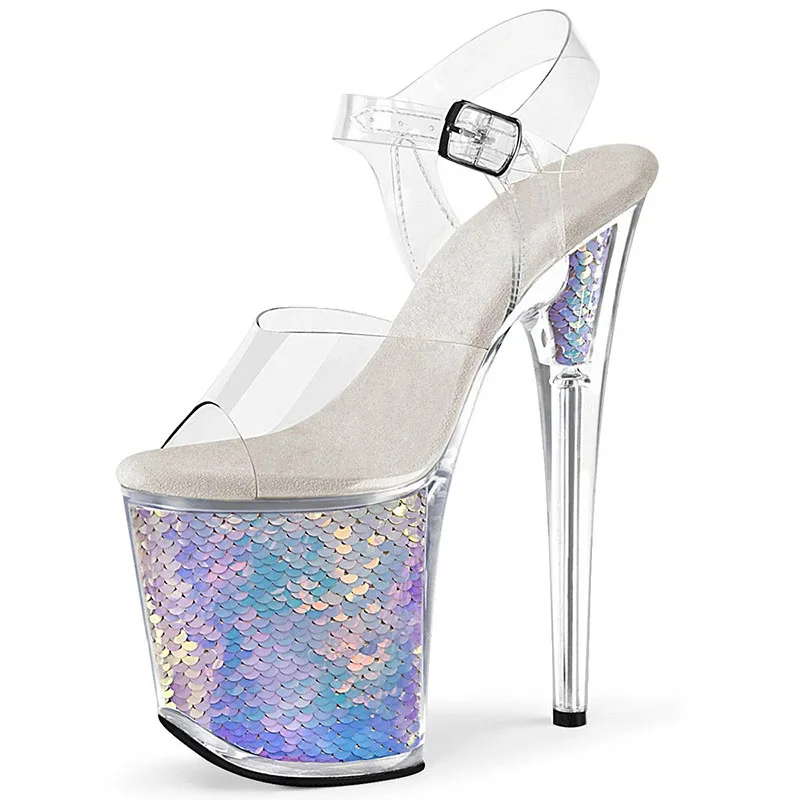 20cm Elegant Peep Toe Party Platform Sandals 8Inch Transparent Sexy Fetish Model Nightclub Pole Dance Shoes Big Size Queen Bride