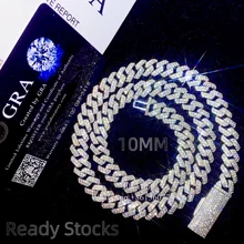 Nice Bling 10mm Bust Down Cuban Link VVS Moissanite 925 Hip Hop Iced Out Cuban Link Chain 18k Gold Plated Necklace New Year Gift