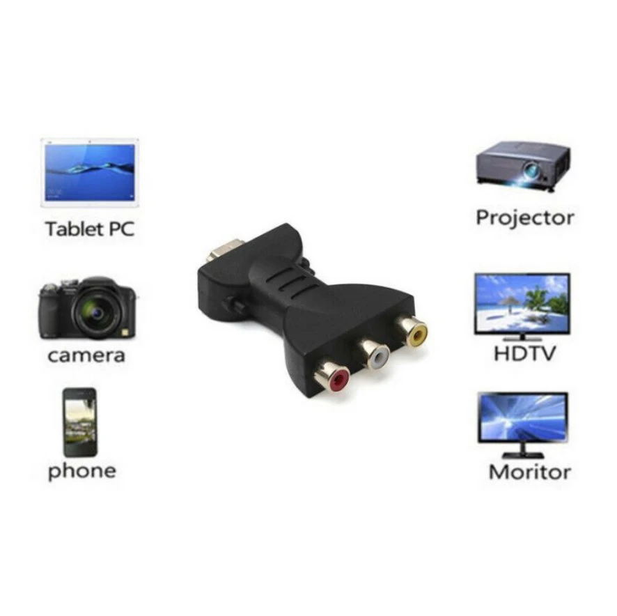 Male Hdtv to 3 Rca AV Adapter Composite AV Audio Video Adapter Converter for TV