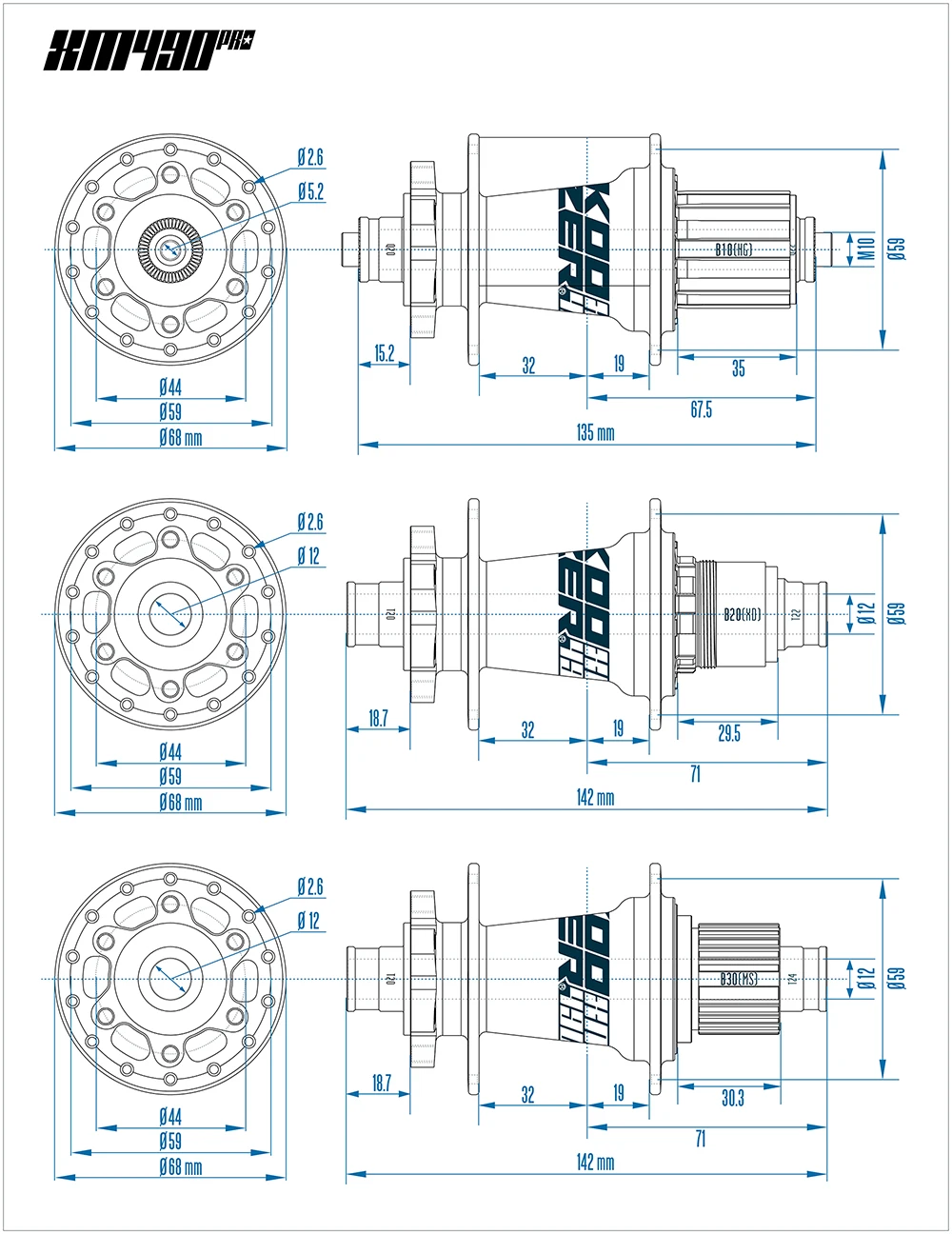 Koozer Xm490pro MTB Hub - 12 Speed, 36 Holes, Cr-Mo Axle