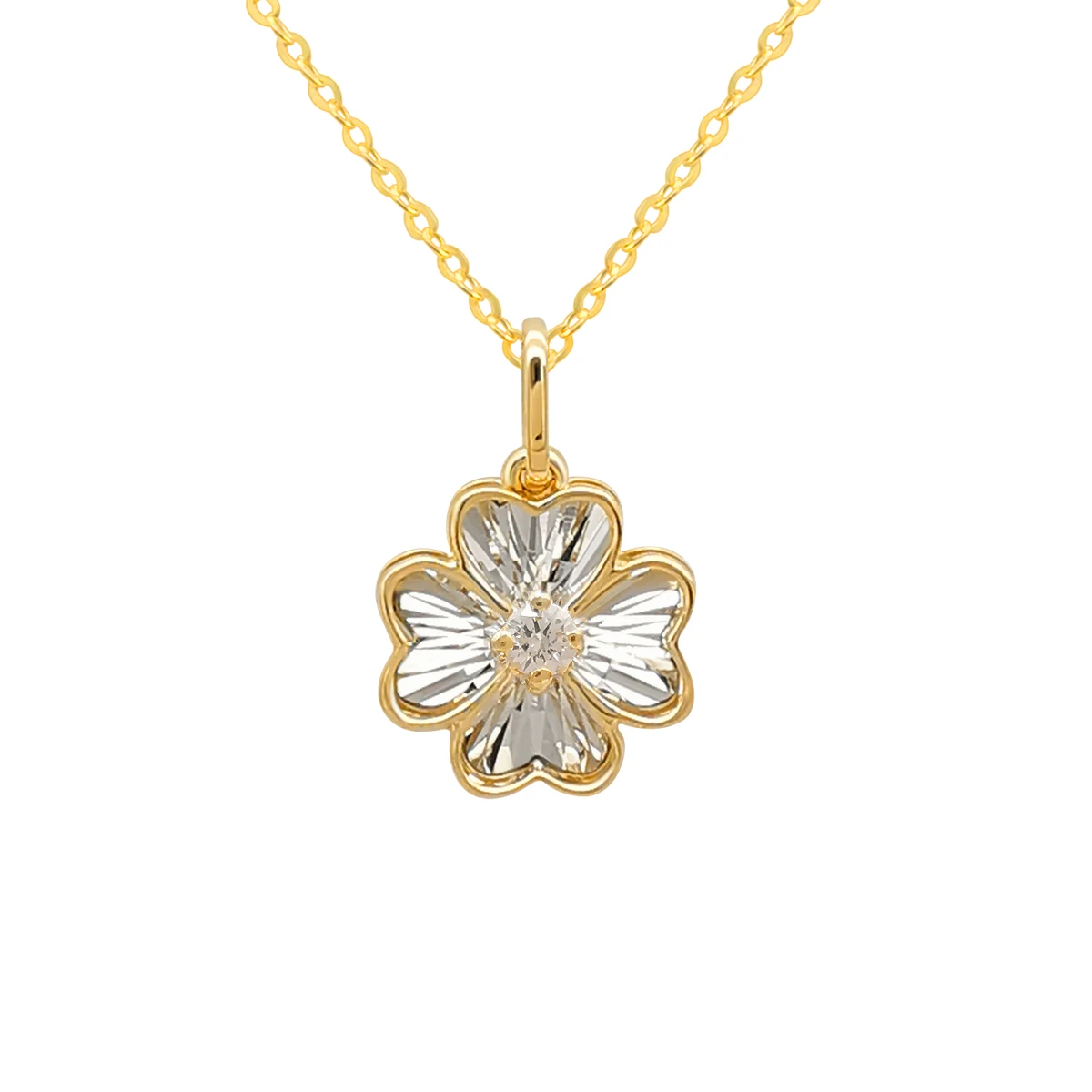 1PCS Pure 24K Yellow Gold 3D Flower Pendant 18K Yellow Gold O Chain Necklace