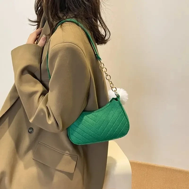 Solid Color Felt Handbags Lady Daily Shopping Shoulder Bags Youth ...
