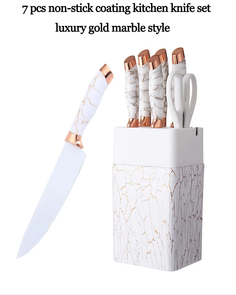 New Style 7pcs Stainless Steel Chef Knives Marble Handle Kitchen Knife