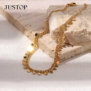 Casual Real Gold Plated Europe New Chain Foot Jewelry Women Link Retro Metal Coin Tassel Anklets logo Make