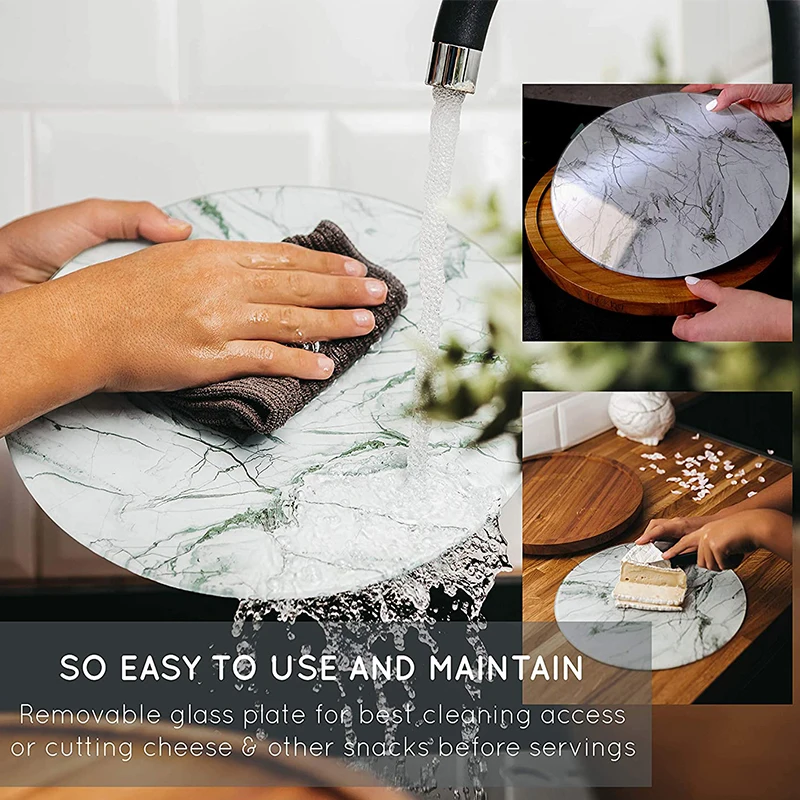 2in1 Acacia Wood Glass Plate 12 inch lazy susan