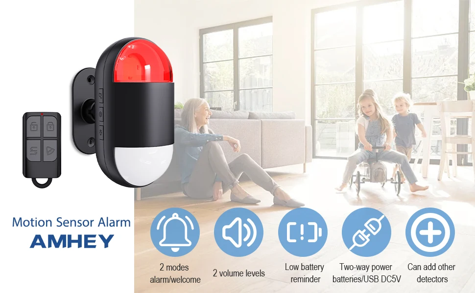 Indoor Wireless Motion Detector Alarm with Siren & Strobe
