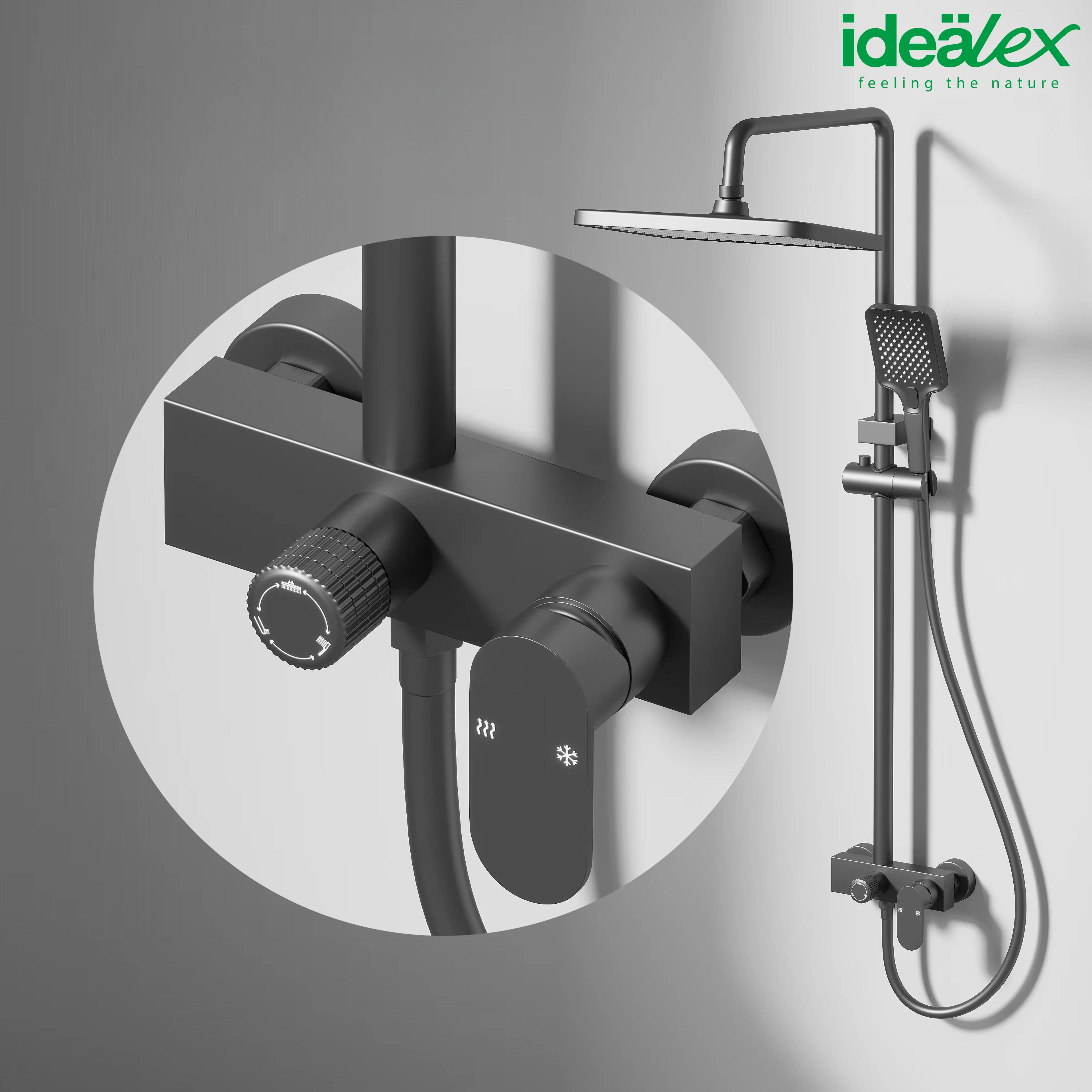 Ares Idealex New Arrival Digital Control Automatic Temperature Bathroom Shower Set Soft Rain Spray Water Tap Mixer System