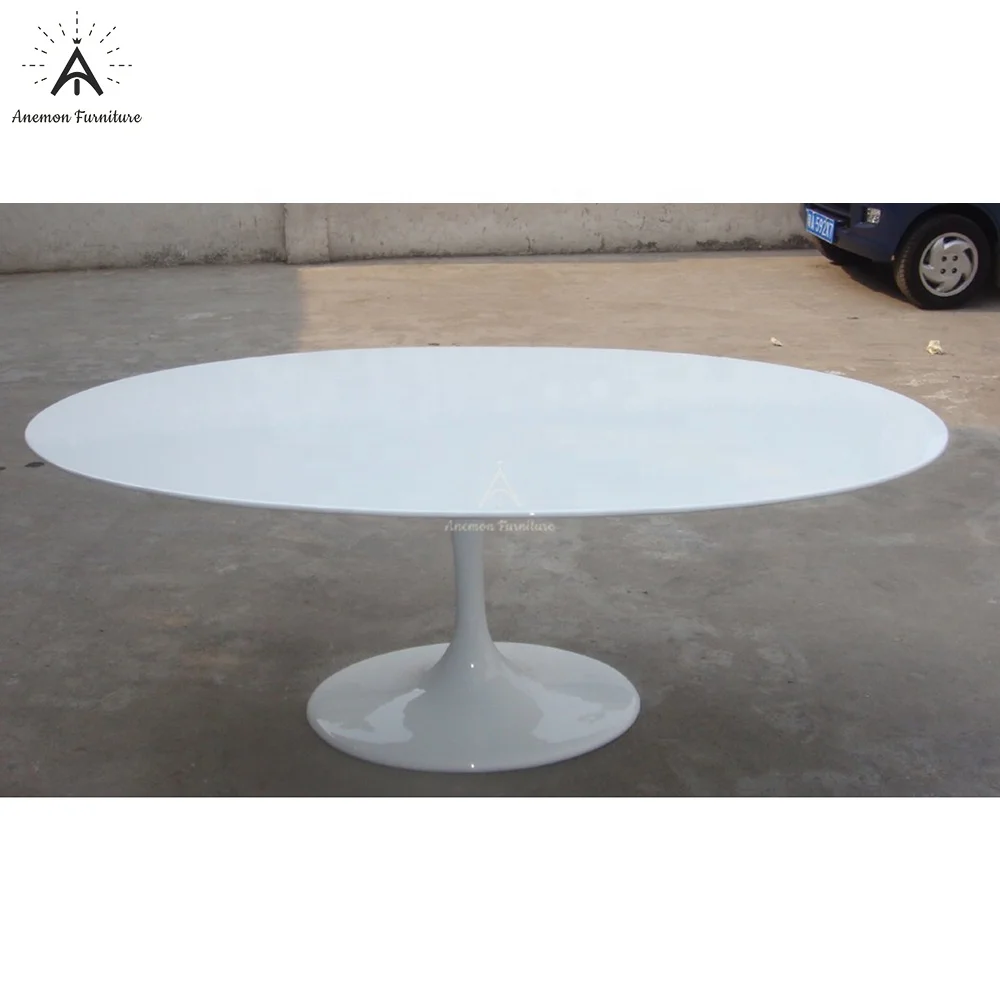 AF T158 Italian Design White Coated Fiberglass Oval Tulip Dining Table