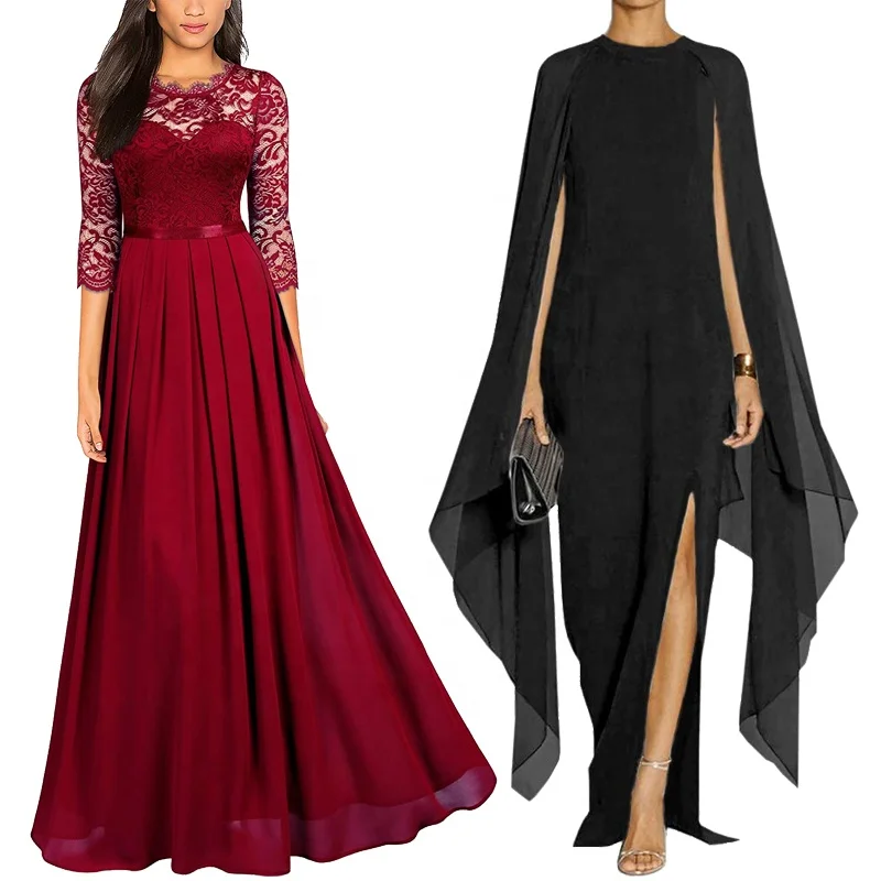 Womens Wedding Sponsor Dresses Chiffon Formal Long Evening Gown Elegant  Lace Party Wear Mermaid Clothes Cape Dress