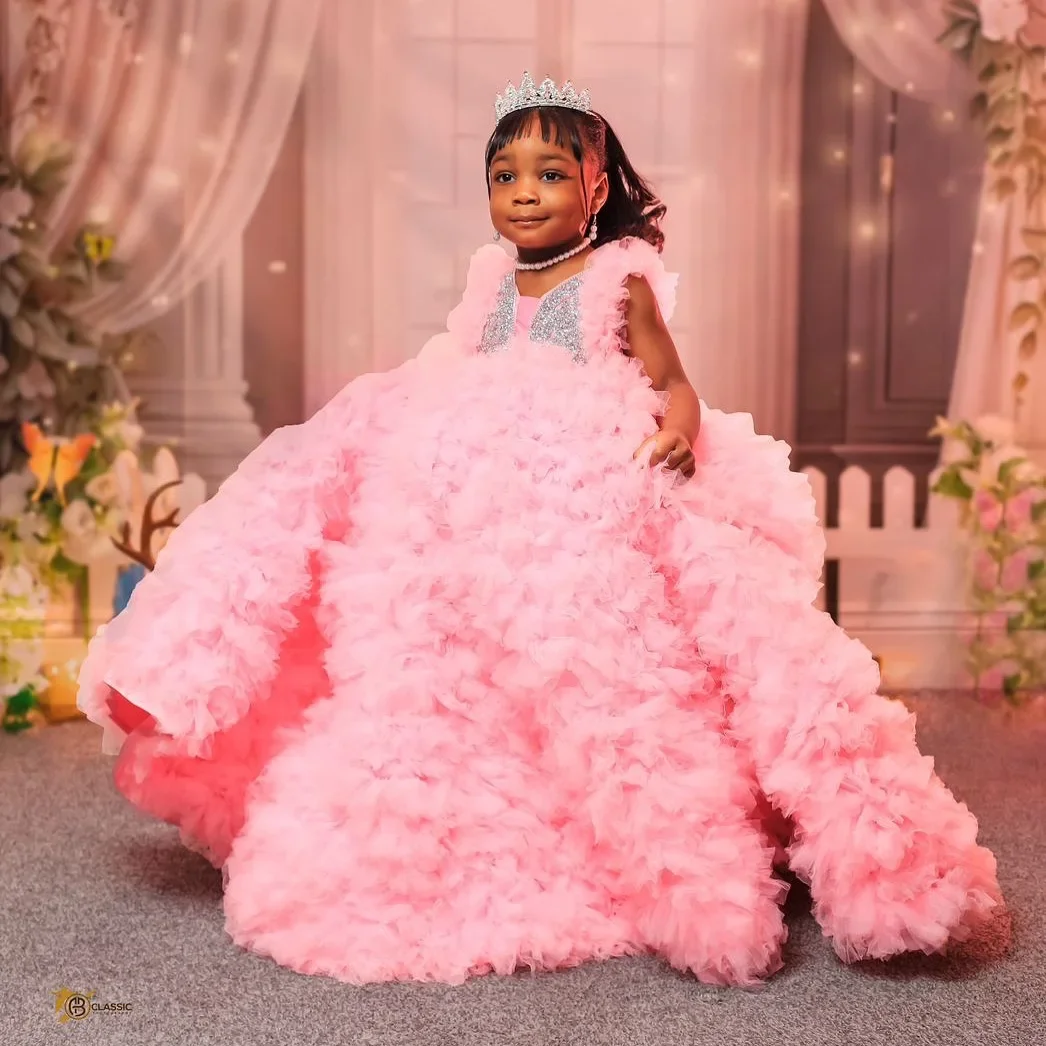 Luxury Ball Gown Girls Birthday Dress Princess Beaded V Neck Flower Girl  for Wed Party Christmas New Photoshoot Dresses