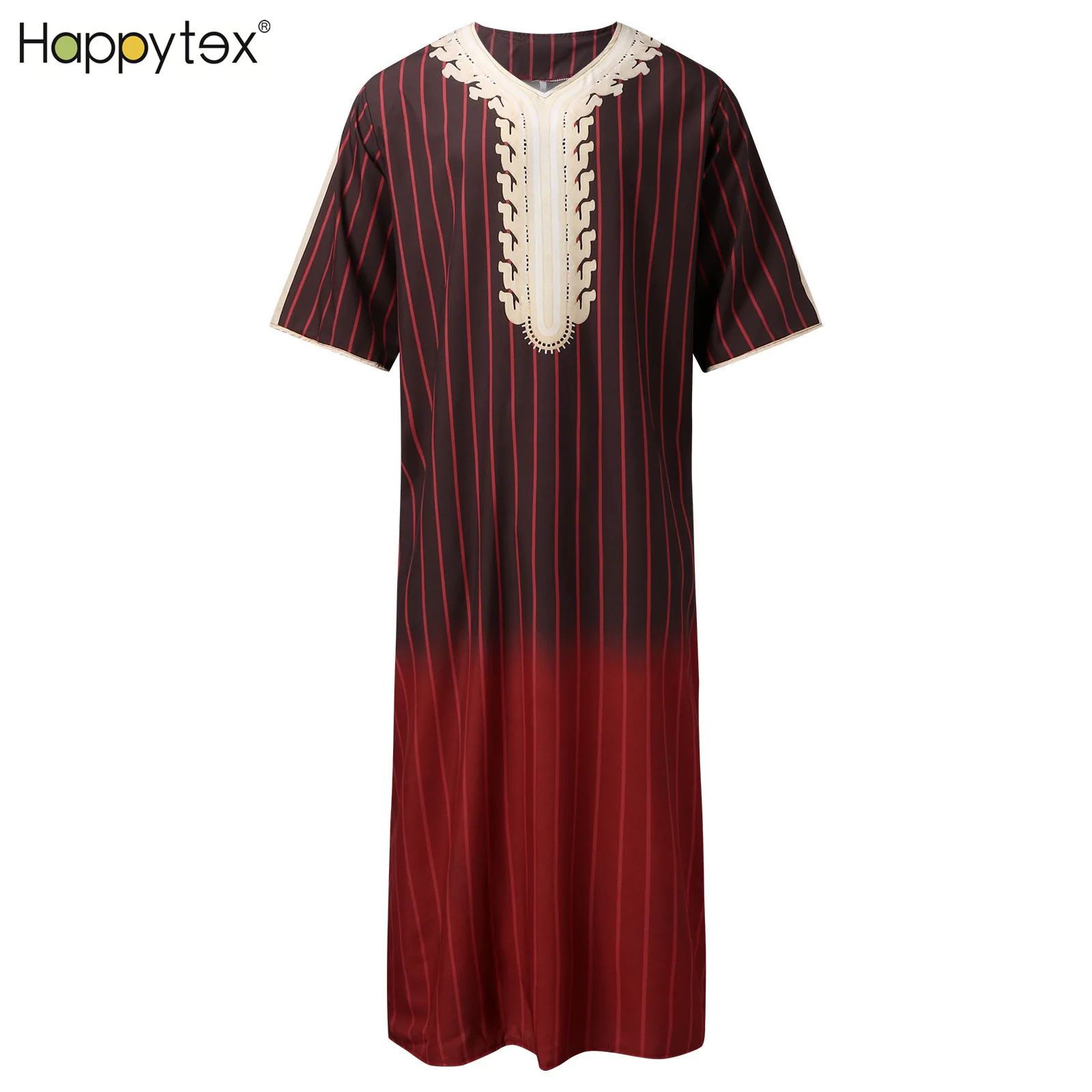 High Quality Printing V Neck Islamic Ethnic Clothes Saudi Arabia Traditional Muslim Dress Men With Printing for Summer Outdoor