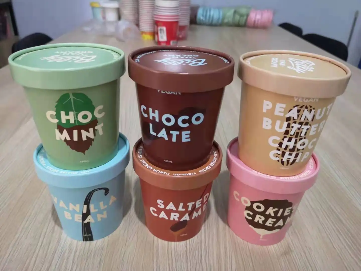 Disposable Biodegradable Custom logo Container 16oz 500ml Ice Cream Paper Cups with Lid