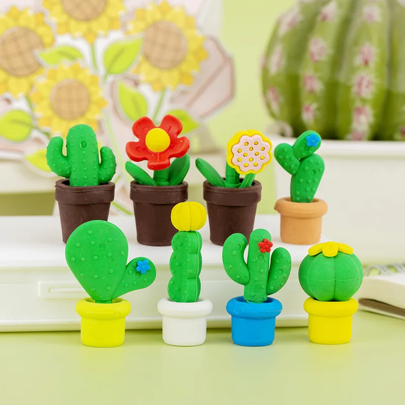 Promotion Creative School Cactus Flower Potted Eraser Cartoon Cuteness Mini  - Cactus Eraser Box Set