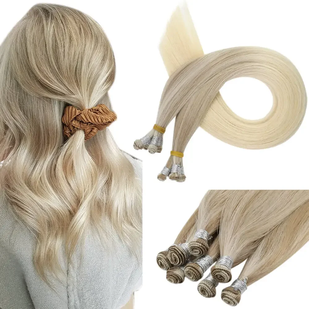 LaaVoo Hand Tied Human Hair Weft Extensions 100% Real Straight High Quality Bundles_voghion.com