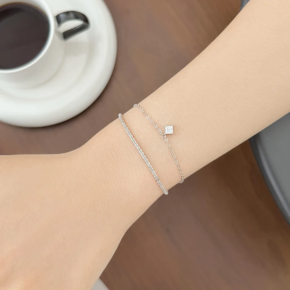 KAKODIY Trend Lucky Style Jewelry Rhodium Plated Sterling Silver Double Chain 5A Zirconia Four Leaf Clover Bracelet detail 1