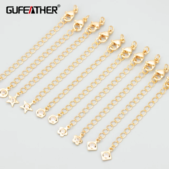 MC16  jewelry accessories,18k gold plated,copper,zircon,pass REACH,nickel free,extended chain,DIY necklace making, 6pcs/lot