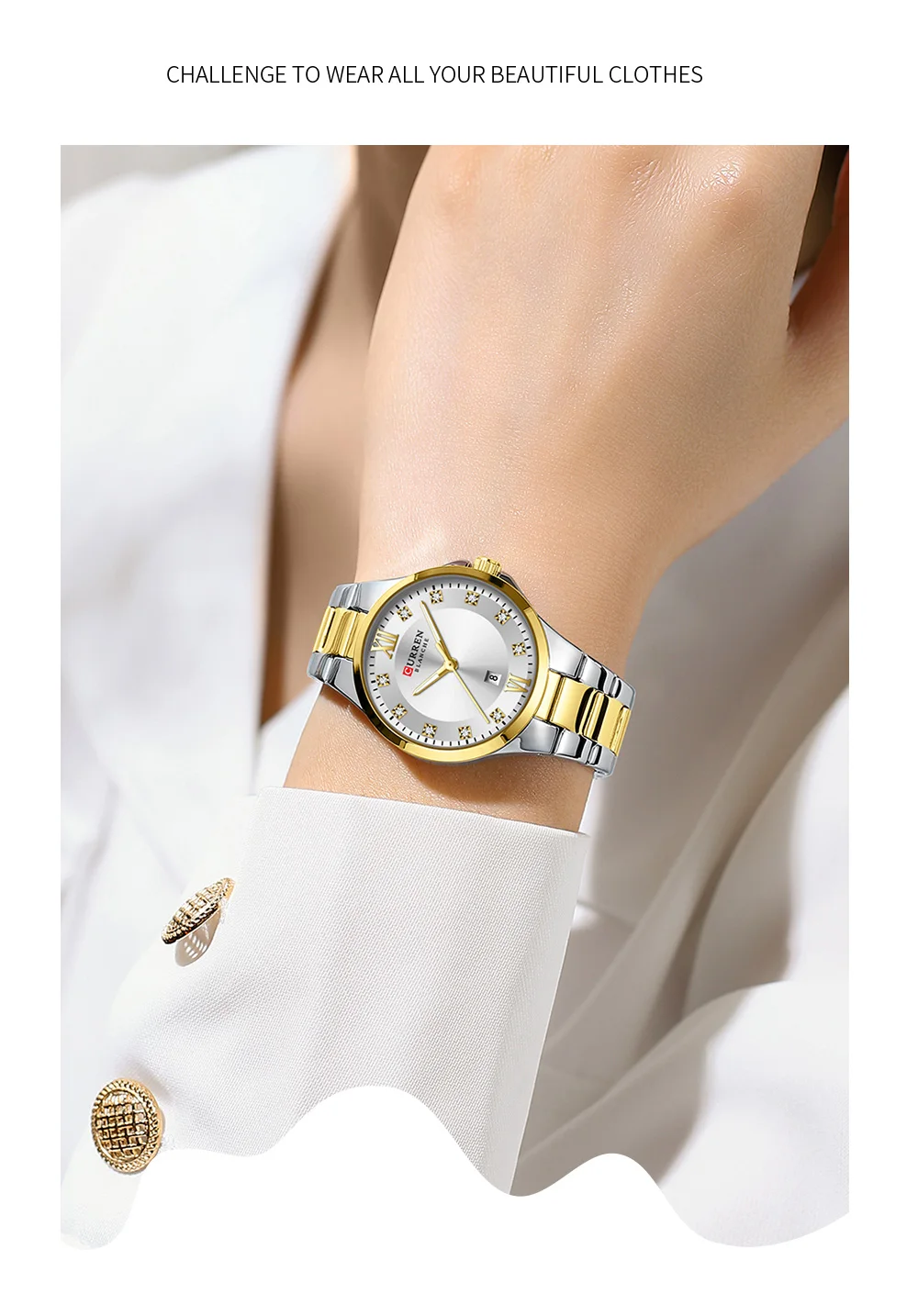 Curren 9107 Original Quartz Watch for Women Fashion Elegant Ladies Watches Stainless Steel Strap Waterproof Women's Wristwatch