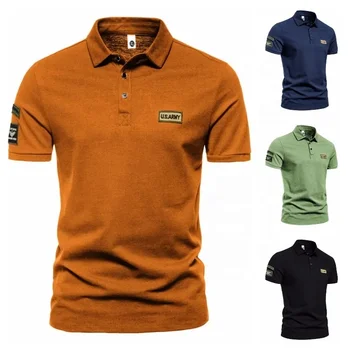 Men's Polo Shirts Casual Short Sleeve Cotton Pique Polo T Shirts Classic Collarless Golf Shirts for Men