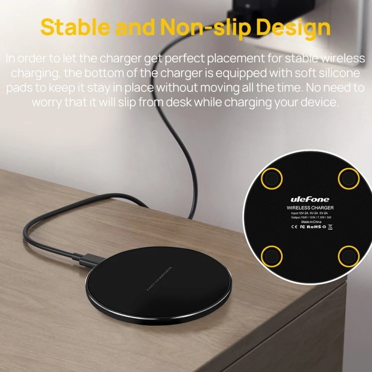 Portable Round Ulefone UF005 15W Fast Charging Wireless Charger