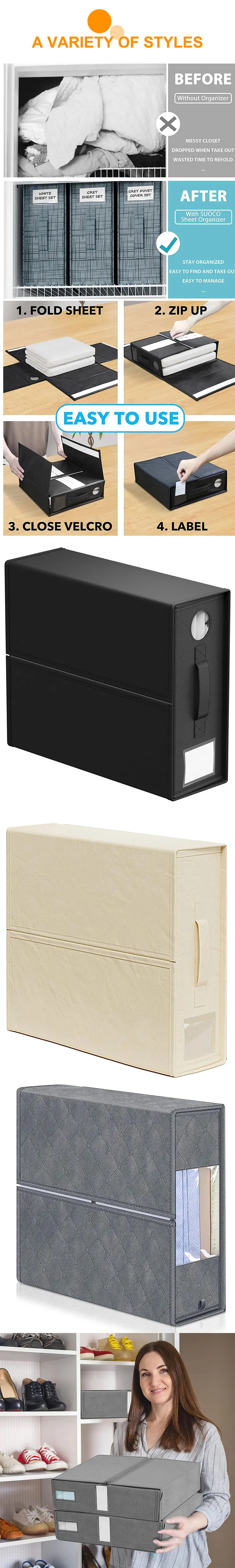 Large Capacity Fabric Bedding Sheet Set Closet Organizer Storage Box