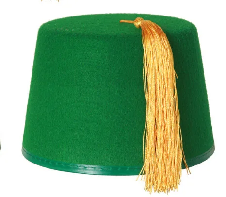 ADULT GREEN FEZ HAT WITH GOLD TASSEL MOROCCAN FANCY DRESS COSTUME ACCESSORY 