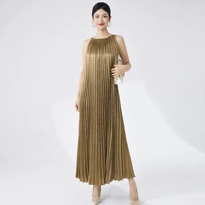 2025 New High Quality Pleated Dresses Simple Elegant Metal Shimmer Evening Dress Party Formal Banquet Summer Dress