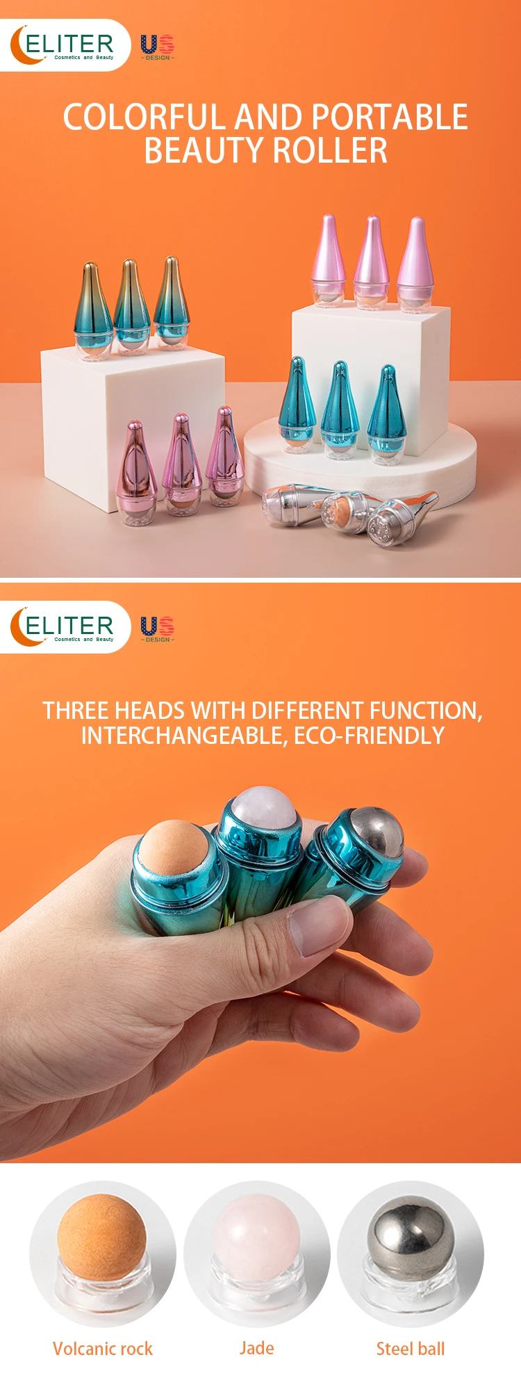 Eliter Hot Sell In Stock Portable 3 In 1 Replaceable Ice Cold Massage Roller Face Oil Absorbing Roller Beauty Roller