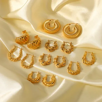 New Titanium Steel Croissant hoop earrings stylish 18K Gold plated stainless steel entwined Statement Hoop Earrings