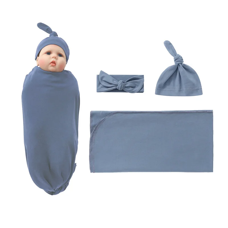 Newborn Baby Girl Boy Swaddle Wrap Blanket Sleeping Bag Headband Hat