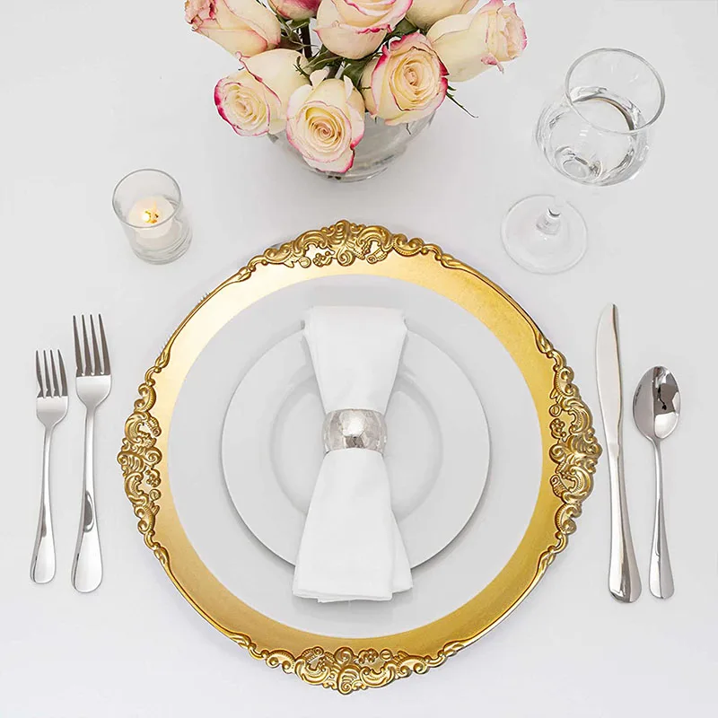 Gold 13inch Silver Wedding Charger Plates Wholesale Cheap Customized Acrylic Dinner Plate