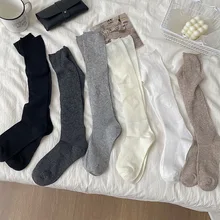 Women's Plain Long Tube Slouch Socks Solid Color Thin Rib Calf Socks for Women