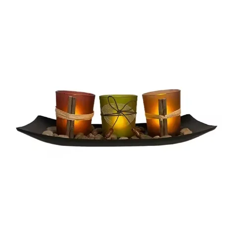 European wooden glass set leaf frosted candle cup 3-piece set color candlestick decoration ins style wedding table decorations