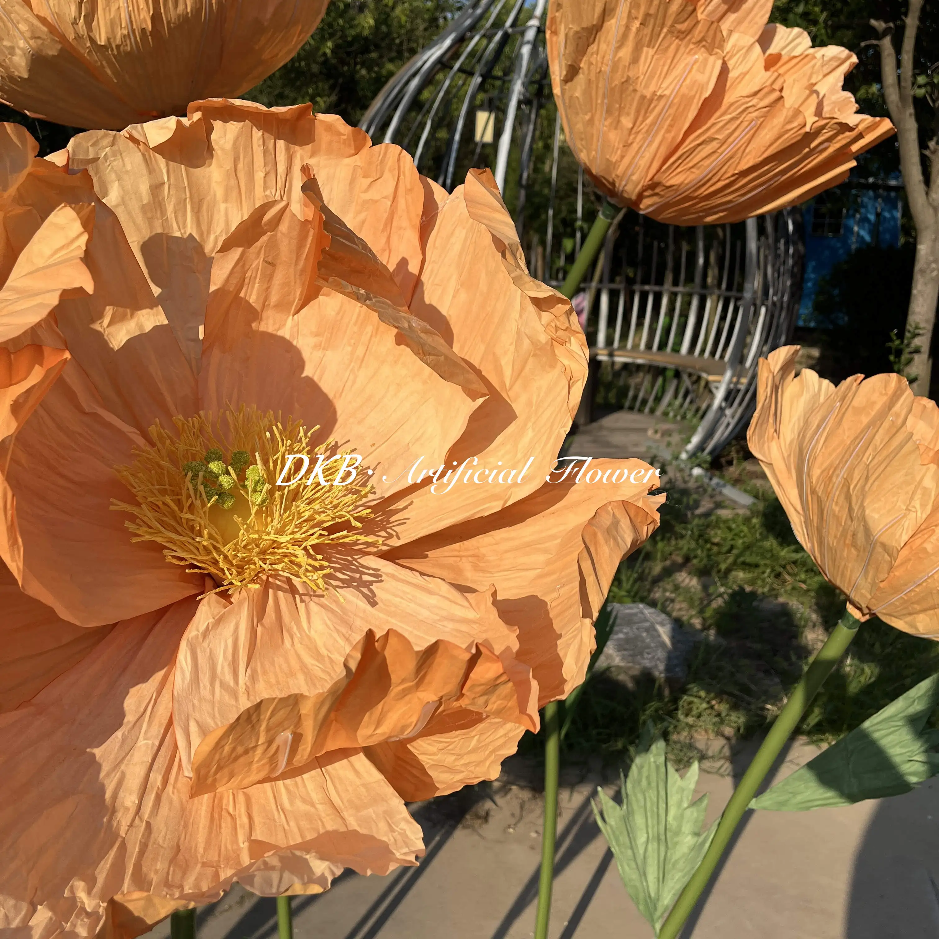 DKB hot decoration giant move flowers realistic orange organza