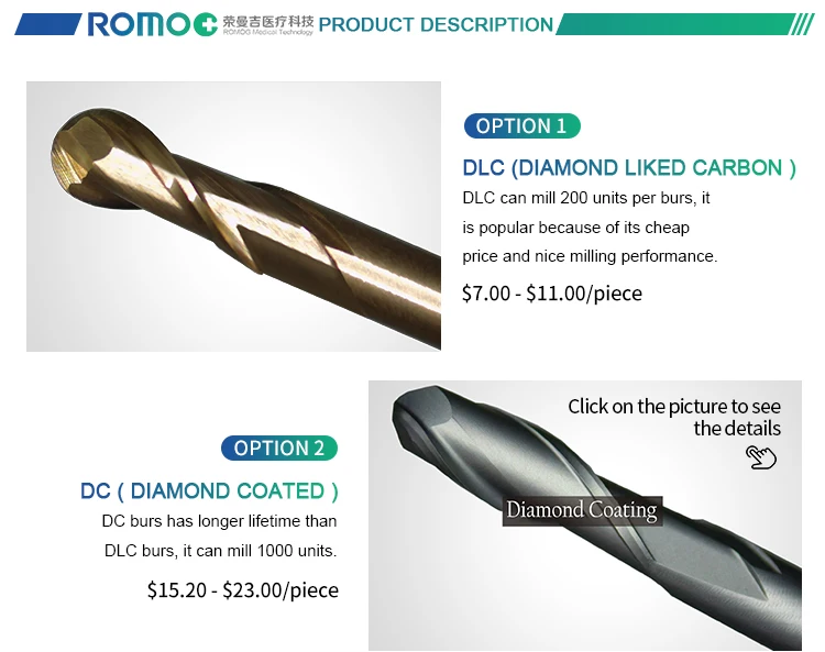 5Pcs Dental Roland DLC Bur CAD CAM Zirconia Milling Burs Cutting