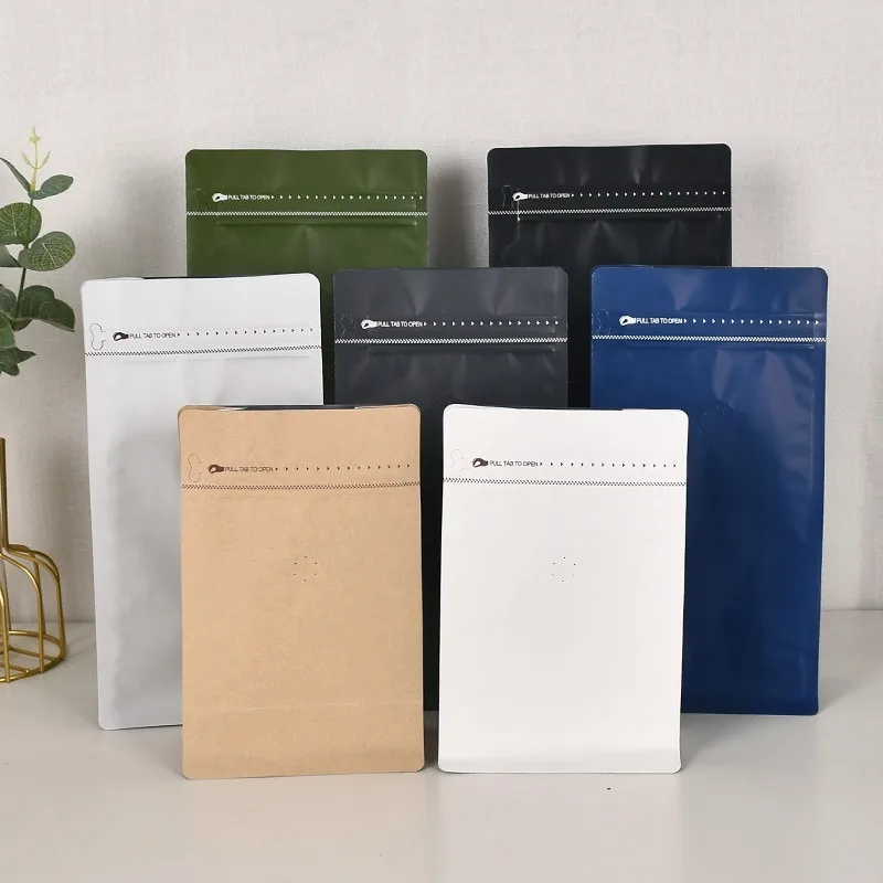 Recycle 250g 500g 1000g 2kg custom printed eight side seal flat bottom coffee beans packaging bags with valve and zipper