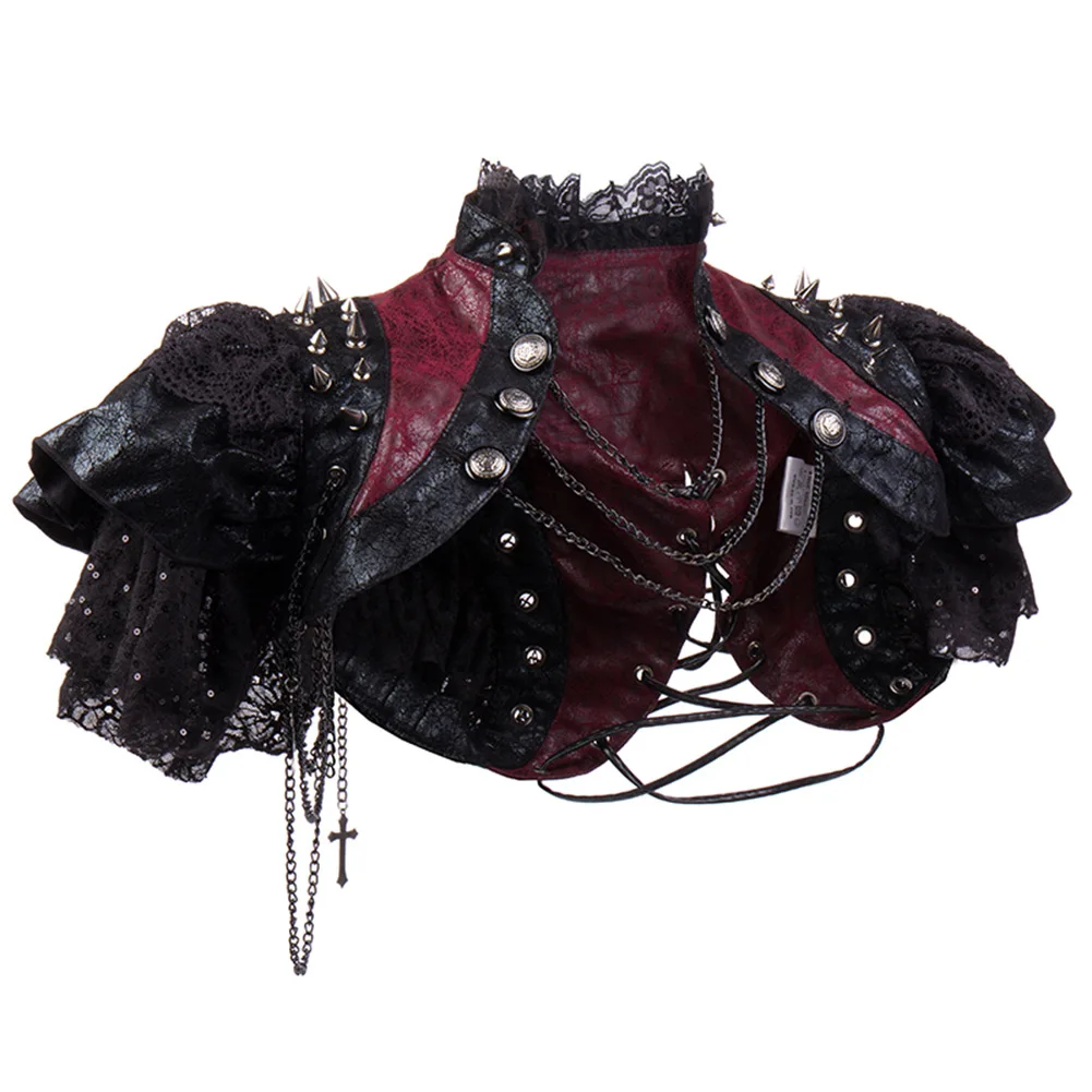 Хэллоуин кружево заклепки панк шаль Косплей ретро кожаная цепочка сценический костюм