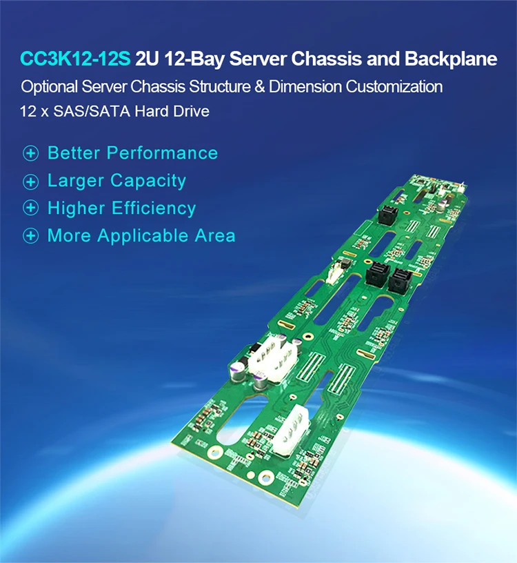 2U 12-bay Rackmount Chassis with Straight-through Backplane CC3K12-12S