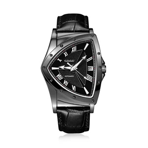 Citizen Square Steel Shield-Shape Mechanical Wristwatch 24mm Leather Band Water-Resistant Business Watch Calendar Triangle Case