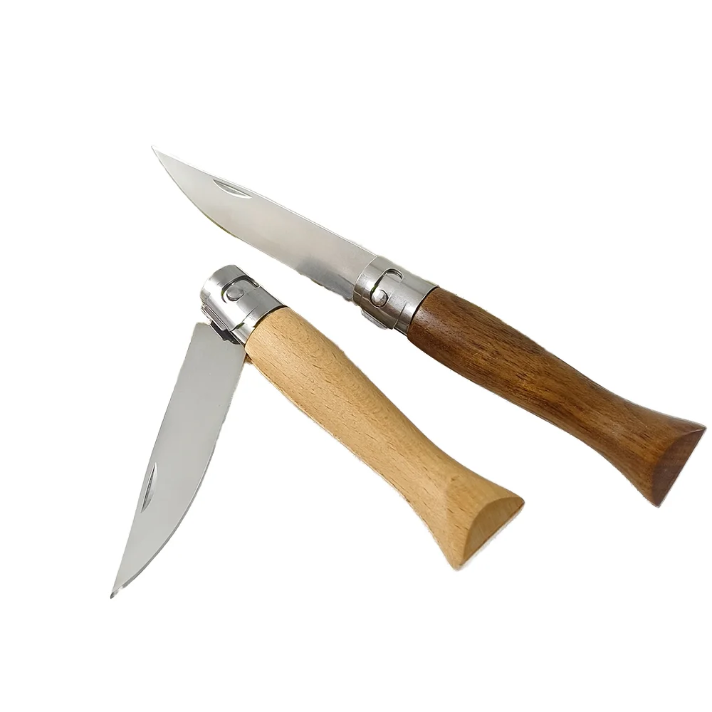 Faca dobrável de sobrevivência para camping e atividades ao ar livre, com lâmina de aço inoxidável e cabo de madeira de faia, modelo industrial, produto OEM de grande sucesso de vendas._voghion.com