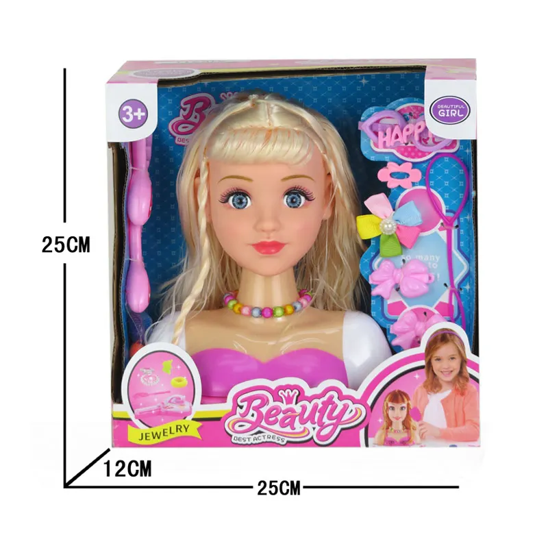 EPT Plastic Dressing Pretend Play Hairdressing Accessories Girls Toy Doll Head Set With Hair