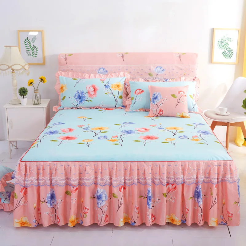 Lace Bed Skirt +2 Pillowcases Fashion Bedding Set Princess Bedspreads