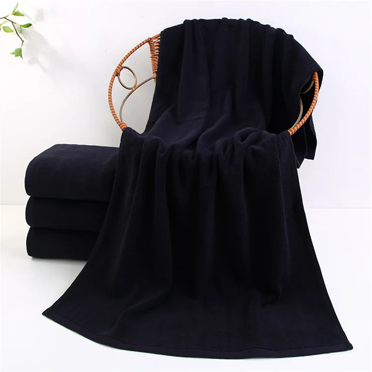 Хлопковые черные полотенца с логотипом на заказ для отеля, черные макияжные полотенца 35x75 см, 70x140 см, махровые хлопковые черные наборы банных полотенец