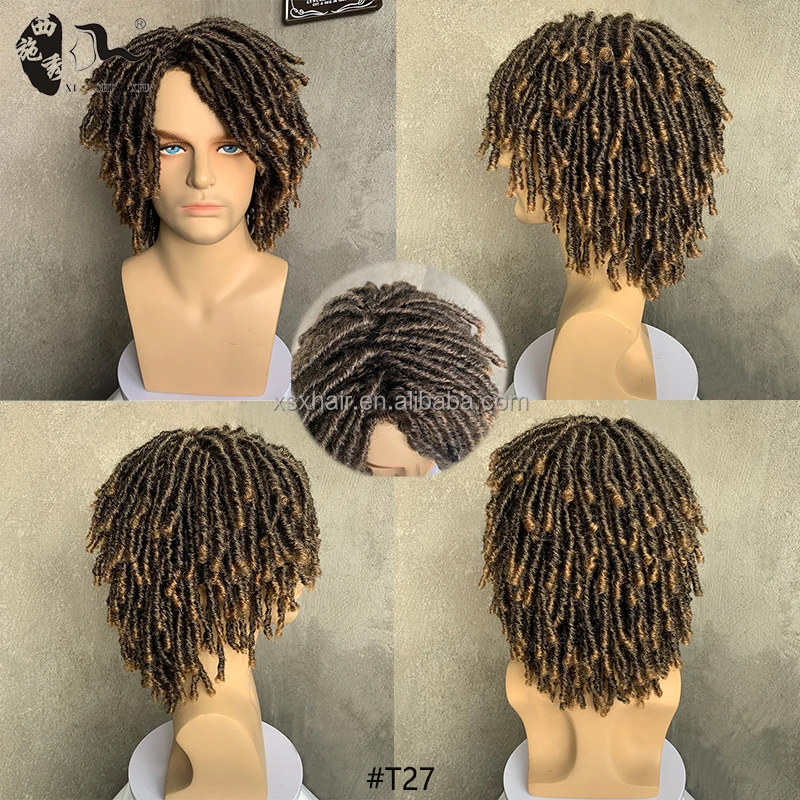 Short Braided Wig for Man Afro Curl Crochet Twist Hair Dreadlocks Wig Natural Synthetic Wig Layered Breathable Faux Locs Braids